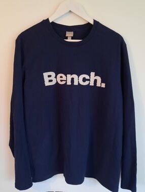 Bench Men's Crew Neck Long Sleeve T-shirt Navy Blue/White Logo Size XL